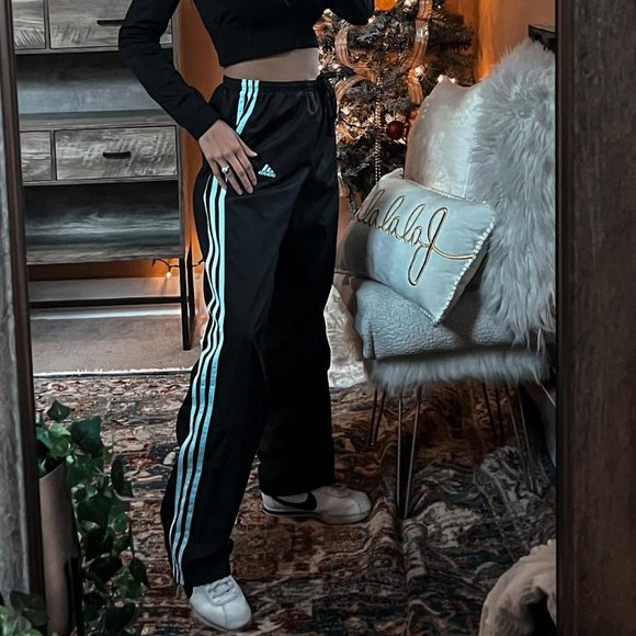 Womens Adidas black with teal 3 stripes Sweatpants - Picture 3 of 4